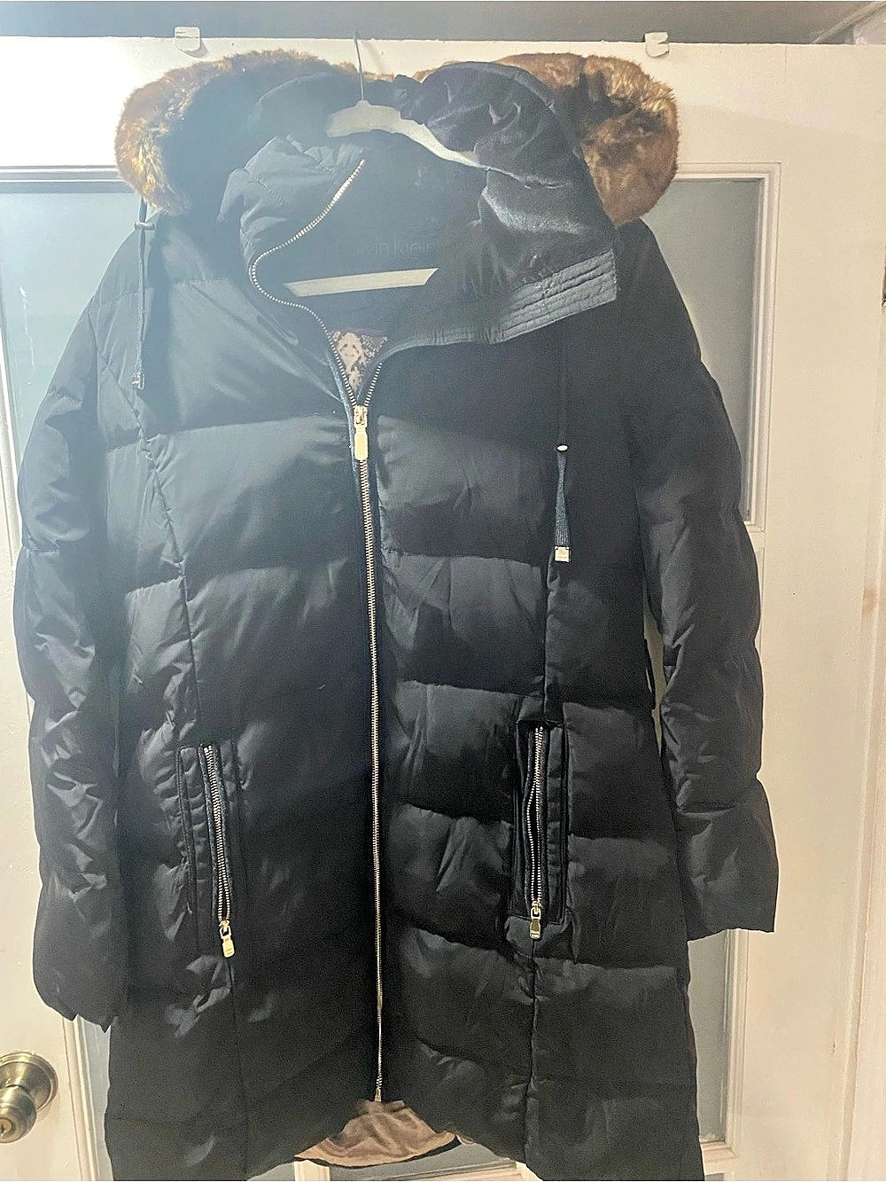 Black Puffer Coat with Hood Like New